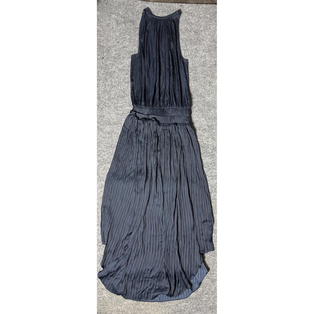 Ramy Brook Dress Womens XXS Blue Sleeveless Pleated Maxi High Neck Lined Party